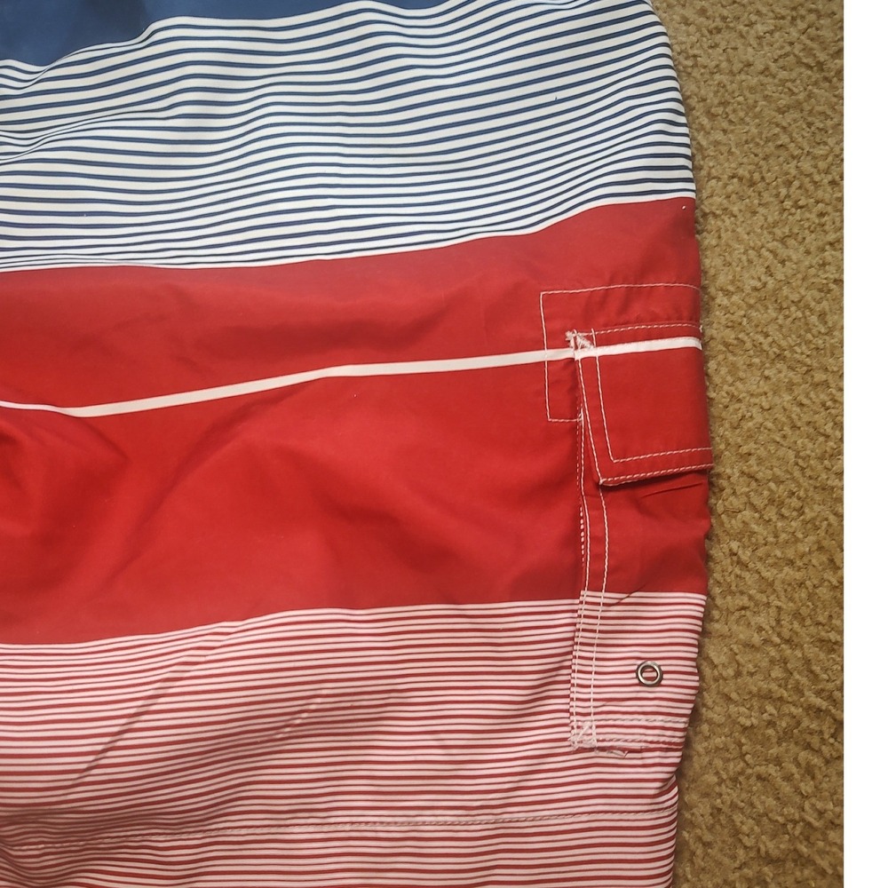 Chaps Mens XL Swim Trunks Red White Blue Striped Colorblock Cargo Board‎ Shorts